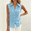 thumbnail image 6 of Stamzod Sleeveless Button Up Shirt Women Summer Cotton Linen Tank Tops Dressy Casual Collared Blouses with Pocket Light Blue XXL, 6 of 8