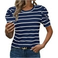 thumbnail image 1 of Fiudx Ofertas Flash Artículos En Oferta Blusas Casuales de Moda para Mujer, Camiseta Estampada a Rayas, Top con Cuello Redondo y Manga Arrojadiza, 1 of 6