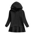 thumbnail image 4 of Lullu Girls Fall Hoodie Dress Long Sleeve Ruffle Hooded Sweatshirt Dress, Black, Sizes 3-8, 4 of 5