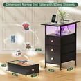 thumbnail image 6 of Narrow Side Table with Fabric Drawers and Shelf, Skinny Nightstand for Small Spaces, End Table with Charging Station, Slim Bedside Table, LED Light , for Bedroom, Living Room, Black, 6 of 7