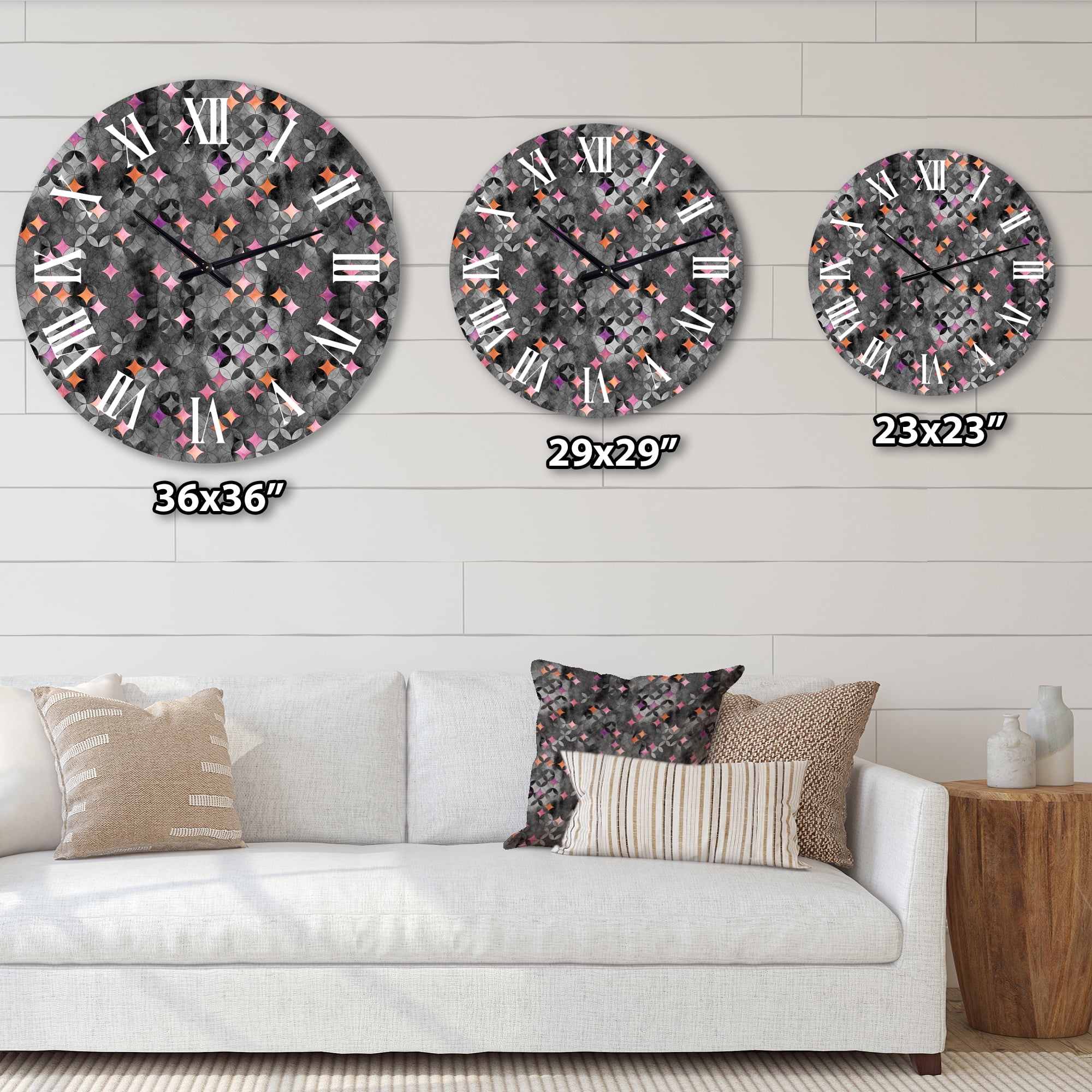 Designart 'Geometry Intersecting Circles With Pink Stars' Modern Wall Clock