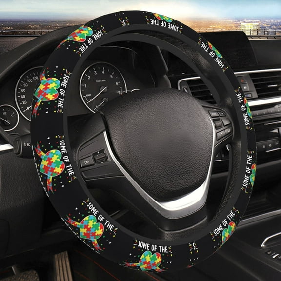Yiaed I Love With Autism Steering Wheel Cover,Universal 15 Inch Anti Slip Steering Wheel Protector Car Accessories Interior for Auto Truck SUV