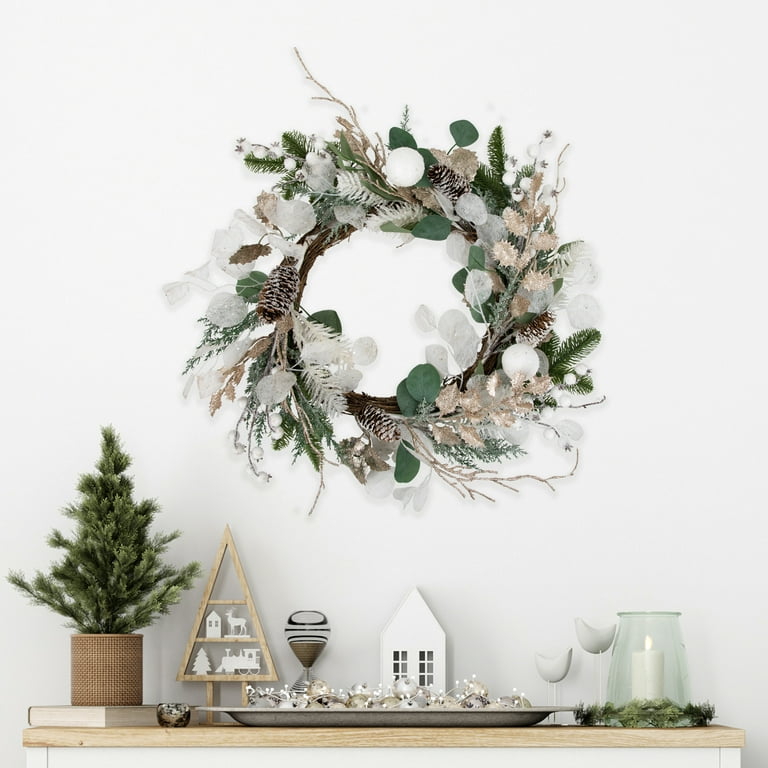 Sage Green and White Artificial Christmas Wreath 24-Inch Sage Green and White Artificial Christmas Wreath 24-Inch