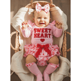 thumbnail image 6 of BemeyourBBs Newborn Baby Girl My First Valentines Day Outfit Long Sleeve Letters Heart Printed Romper Ruffle Skort Skirt Set Headband and Stockings 4Pcs Spring Clothes, 6 of 9
