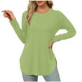 thumbnail image 2 of OKSALE Curved Hem Shirts for Women Casual Round Neck Shirt Cozy Long Sleeve Tee Blouses Solid Color Blouse Lightweight Soft Fall Tops 2025, 2 of 5