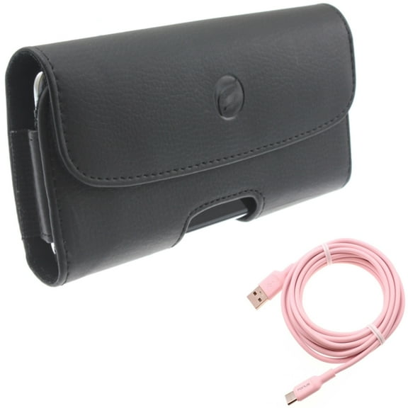 For Galaxy A73 /A23 /A14 /A13 5G - Case Belt Clip w 10ft Long USB-C Cable, Leather Holster Cover, Pink Charger Cord Power Wire for Samsung Galaxy A73 /A23 /A14 /A13 5G