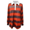thumbnail image 5 of Striped Polo Shirt for Women Long Sleeve Lapel Collar T Shirt Loose Pullover Tops Orange XL, 5 of 6