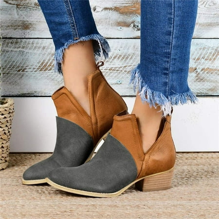 

Zedker Winter Boots For Women Women Boots Ankle Boots Women Splicing Low Heel Slip Cutout Pointed Toe Fall Winter Chunky Booties Comfortable Shoes For Women