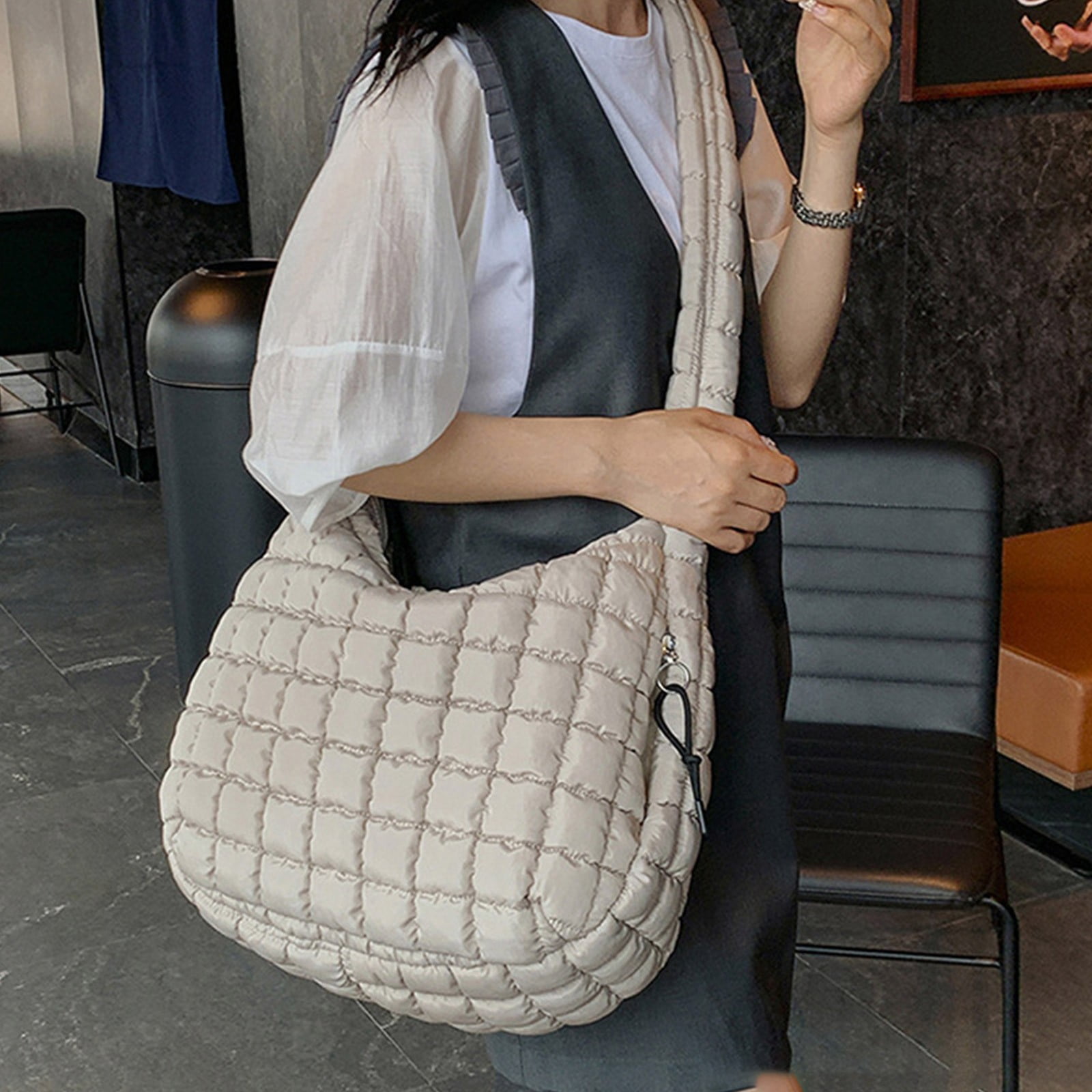 Modisza Puff Tote Bag for Women Quilted Large Crossbody Bags Crescent Travel Slouchy Hobo Handbag