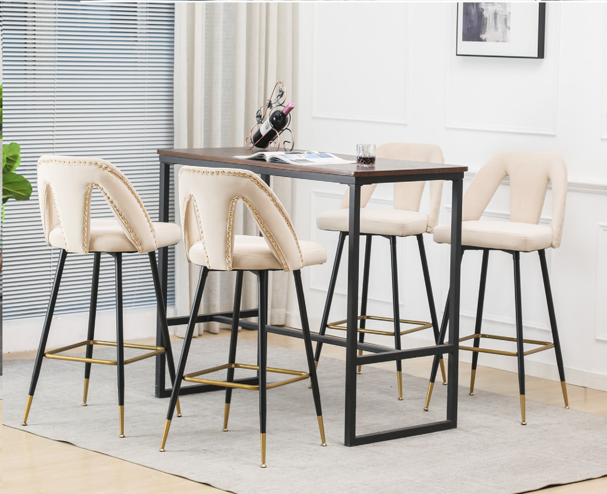 Counter Height Bar Stools Velvet Upholstered Barstools with Back Bar