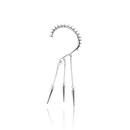 Cuff Punk Emo Stud - Rivet Punk Crystal Rhinestone Ear Clip Cuff Hang Wrap Earring Stud Rock Silver
