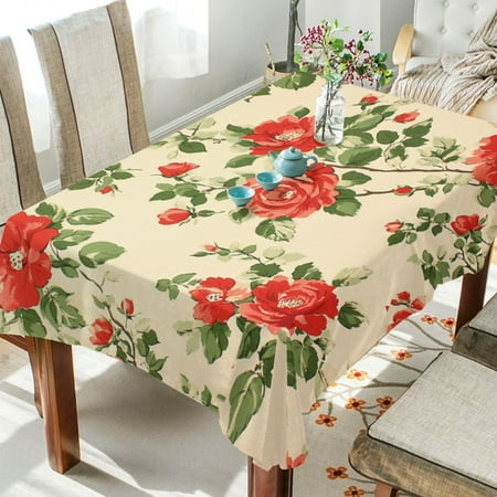 

WOBOGO Red and Green Floral Pattern Square Tablecloth 54×72in Polyester Fabric Tablecloth Washable Dust Resistant Wrinkle Resistant