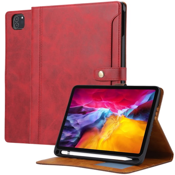 TECH CIRCLE for iPad Pro 12.9 Case 2022 2021 2020 2018,iPad Air 13 Case with Pencil Holder and Pocket, Premium PU Leather Folio Flip Stand Cover Shockproof Protective Auto Sleep/Wake Wallet Case,Red