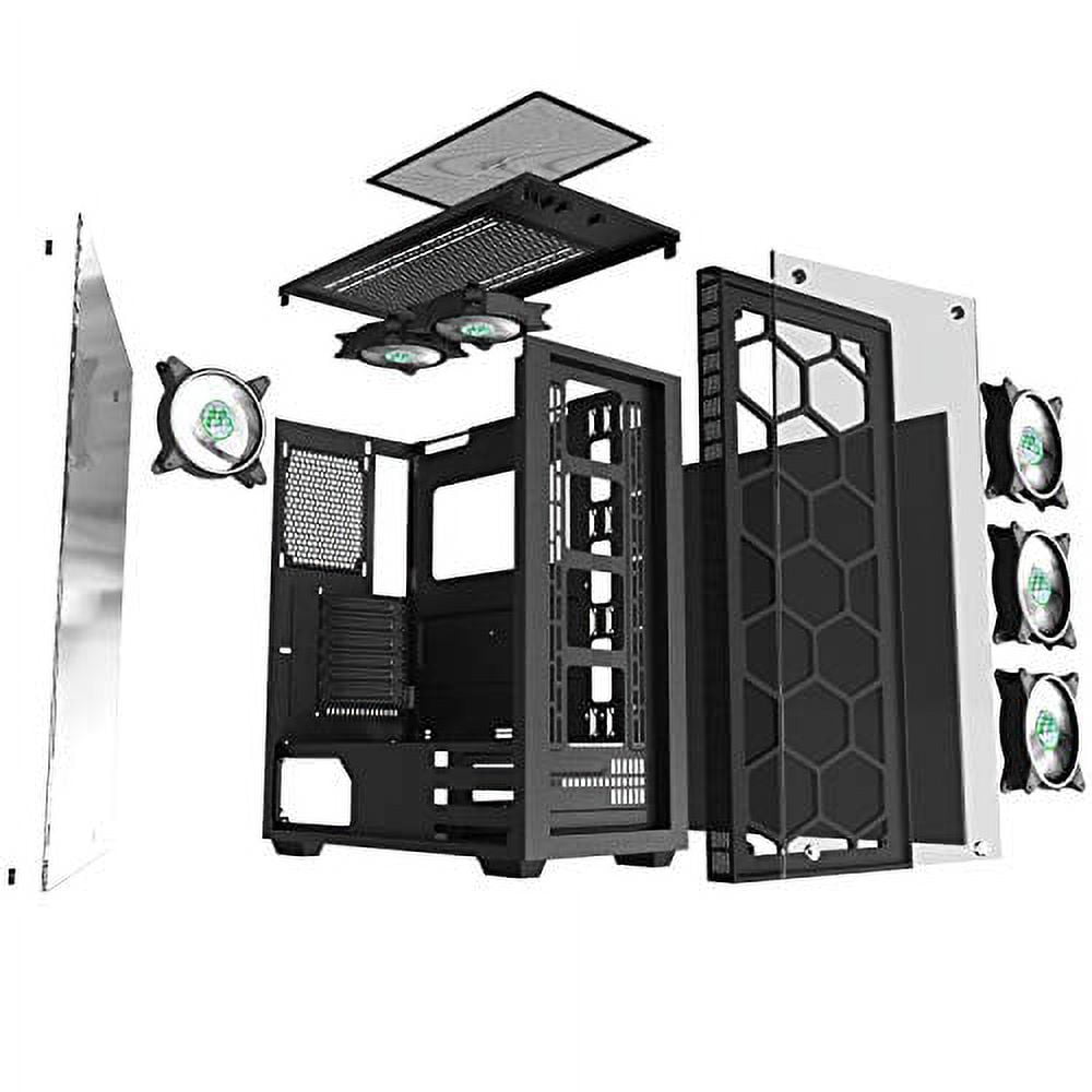 MUSETEX 6pcs 120mm ARGB Fans and USB3.0 ATX Mid-Tower Chassis Gaming PC Case, 2 Tempered Glass Panels Gaming Style Windows Computer Case Desktop Case?G05S6-HB?