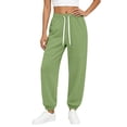 thumbnail image 5 of Women's Solid Jogger Pants Elastic Waist Adjustable Drawstring Loose Athletic Long Trousers with Pockets, Soft Casual Sport Bottoms for Workout, Daily Walking and Loungewear Green, 5 of 7