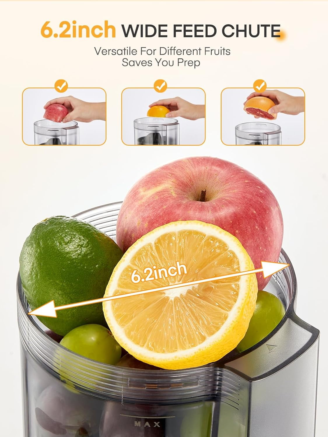 Electric Citrus Juicer with 2 Cones, Hand- Automatic Orange Squeezer for Lemon Grape Pomegranate, Quiet Motor