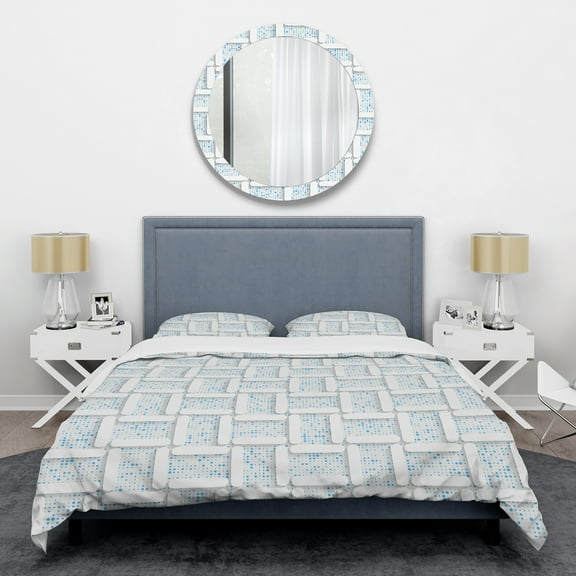 Designart '3D White And Light Blue Pattern I' Mid-Century Modern Duvet Cover Set