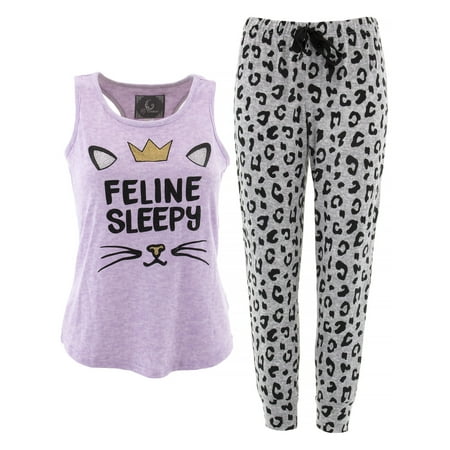 PJ Couture Feline Sleepy Lavender Pajamas for Women