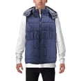 thumbnail image 1 of Men's Quilted Puffer Packable Fleece Lined Zipper Vest With Removable Hood (Navy, XXX-Large), 1 of 4
