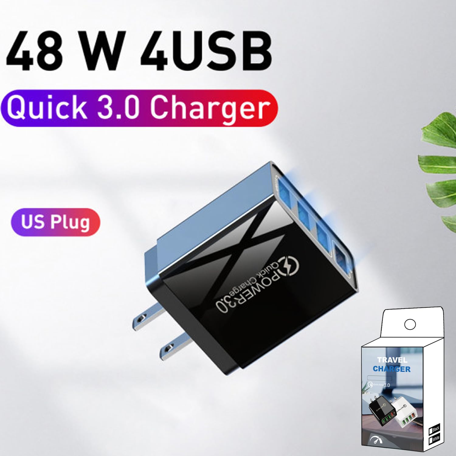 Panningbo 4-Port USB Wall Charger 2-Pack Fast Charging Block with Smart Temperature Control Compact Travel Adapter for Smartphone Tablet