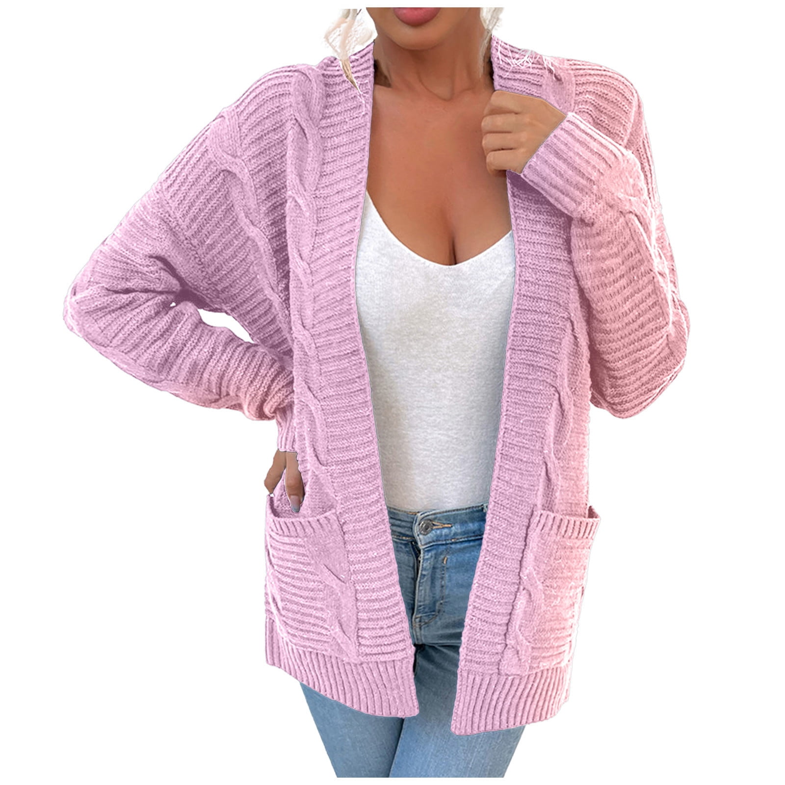 Virmaxy Knit Cardigans For Women Fashion Women Casual Pockets Long