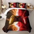 thumbnail image 2 of meiyoeat Neon Lightning Gamer Quilt Full for Teens Boys, Electric Orange Red Gaming Full Bedspread Sets, 3pcs 1 Coverlet and 2 Pillowcases, 2 of 7