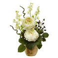 thumbnail image 1 of Nearly Natural 1447-WH Grande Rose & Marguerite dans un Pot en Bois&44; Blanc, 1 of 1