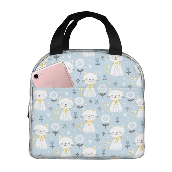 Easygdp Cute Cat Bolsa Térmica Premium - Tela Oxford Impermeable, Gran Capacidad, Bolsillo Frontal, Unisex para Trabajo, Escuela, Actividades al Aire Libre y Picnics