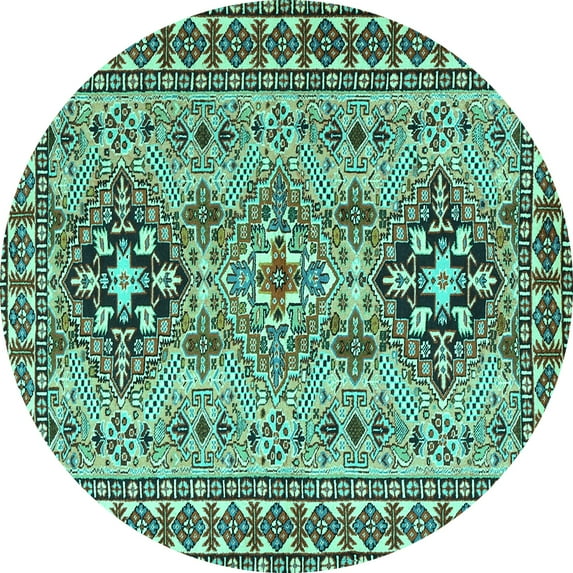 Ahgly Company Indoor Round Persian Turquoise Blue Traditional Area Rugs, 5' Round