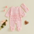 thumbnail image 6 of RUINIXCW Newborn Baby Girl Hospital Going Home Outfit Footed Romper Infant Girl Spring Fall Winter Clothes Zip Ruffle Long Sleeve Footie Jumpsuit Bow, 6 of 10