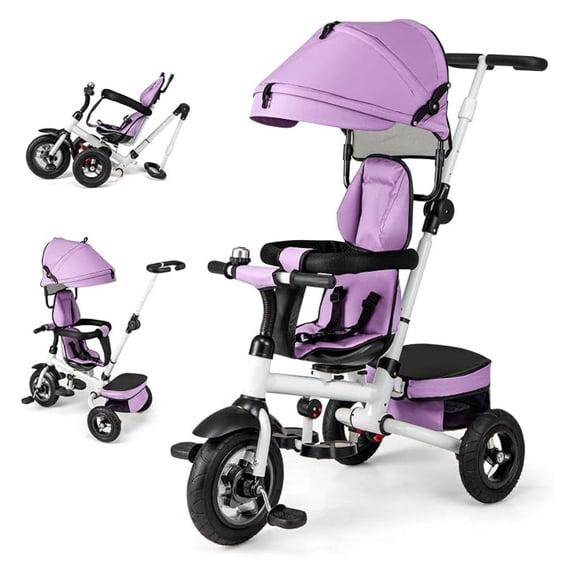 5-in-1 Folding Baby Trike Stroller with Adjustable Handle and Canopy, Reversible Seat, Safety Belt, Folding Pedal, Storage, Push Tricycle for Toddlers 1-5 Years Old XLMD