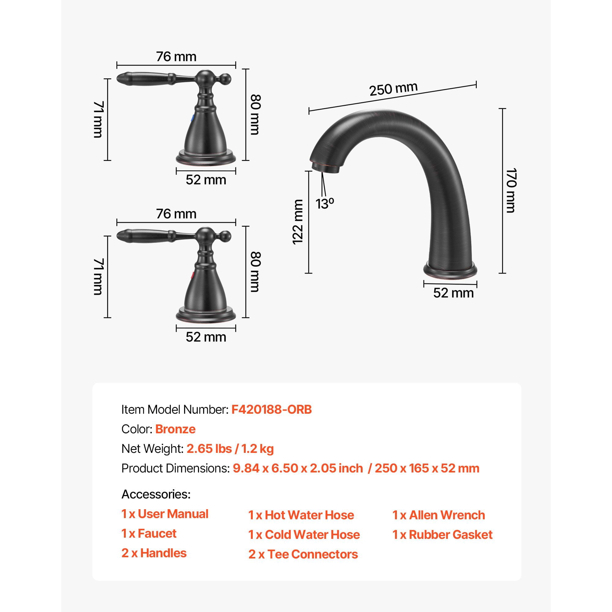 Roman Bathtub Faucet 4.36 GPM High-Flow 3-Hole Deck Mount Stainless Steel Dual Handles for Bathroom Bathtub