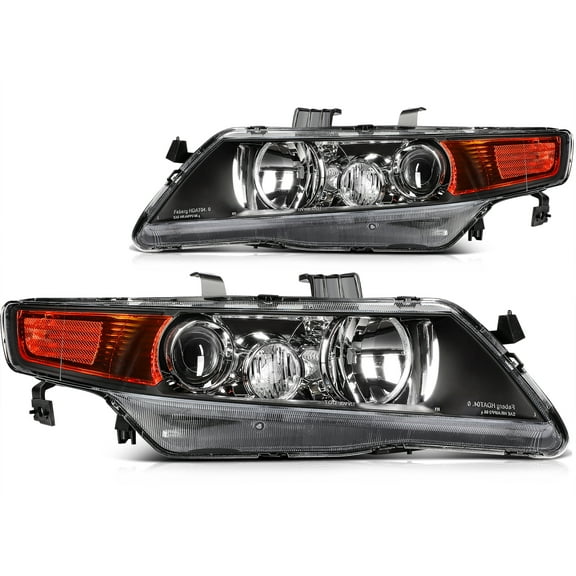 ECCPP Headlight Assembly Fit 2004-2005 for Honda for Acura TSX Models Base Sedan 4-Door Pair Headlamps Black Housing Amber Reflector 33151SECA62