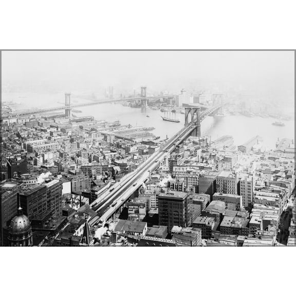 24"x36" Gallery Poster, Brooklyn and Manhattan bridges, New York City, in 1916 05_22_19