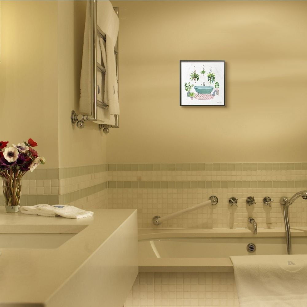 Stupell Industries Claw Bath with Hanging Plants Greenery Pink Artwork Framed Wall Art Design by Farida Zaman, 12" x 12", Black Framed