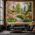 thumbnail image 6 of Spring Tulip Garden Along a Winding Stone Path, Serene Watercolor for Flower Lovers, Botanical Wall Art, Housewarming Gift, Tapestry Wall Hanging for Bedroom and Living Room, 6 of 7