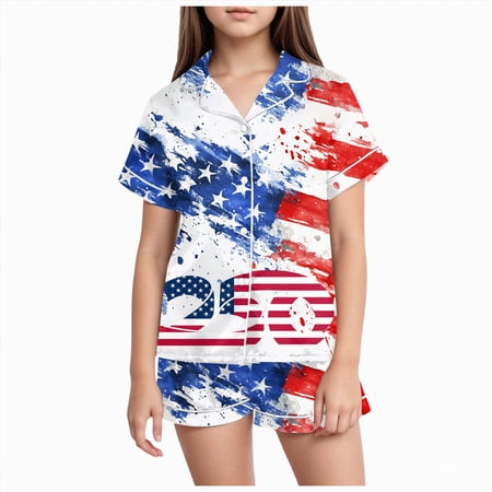 Duqingm 4th of July Girl Outfit 2T 3T 4T 5T 6T 7T 8T 9T 10-13T Sleeveless T Shirt Top Casual Shorts Set(Red 4-5 Years)