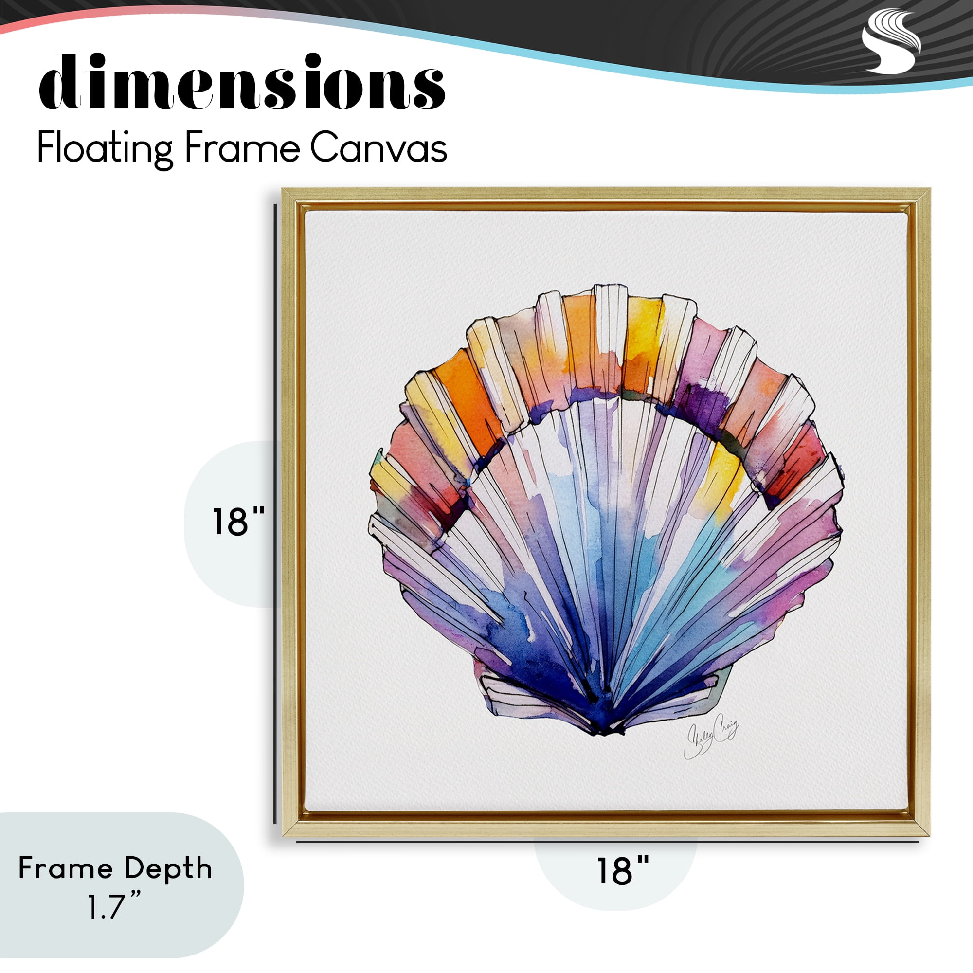 Stupell Industries Coastal Scallop Watercolor Gold Framed Floater Canvas Wall Art, design by Shelly Craig