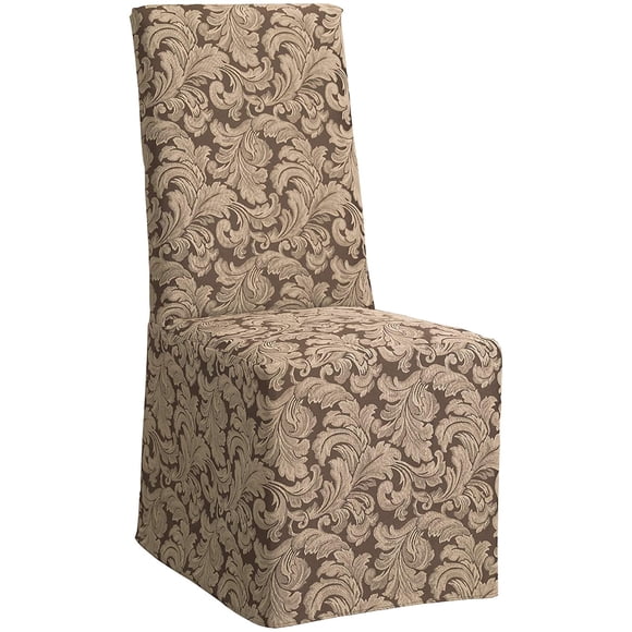 Sure Fit Classic Elegant Scroll Long Dining Room Chair Slipcover, Cotton and Polyester Blend, Brown