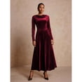 thumbnail image 6 of Elegant Burgundy Long Sleeve Velvet Cowl Neck Maxi Dress For Women, 6 of 7