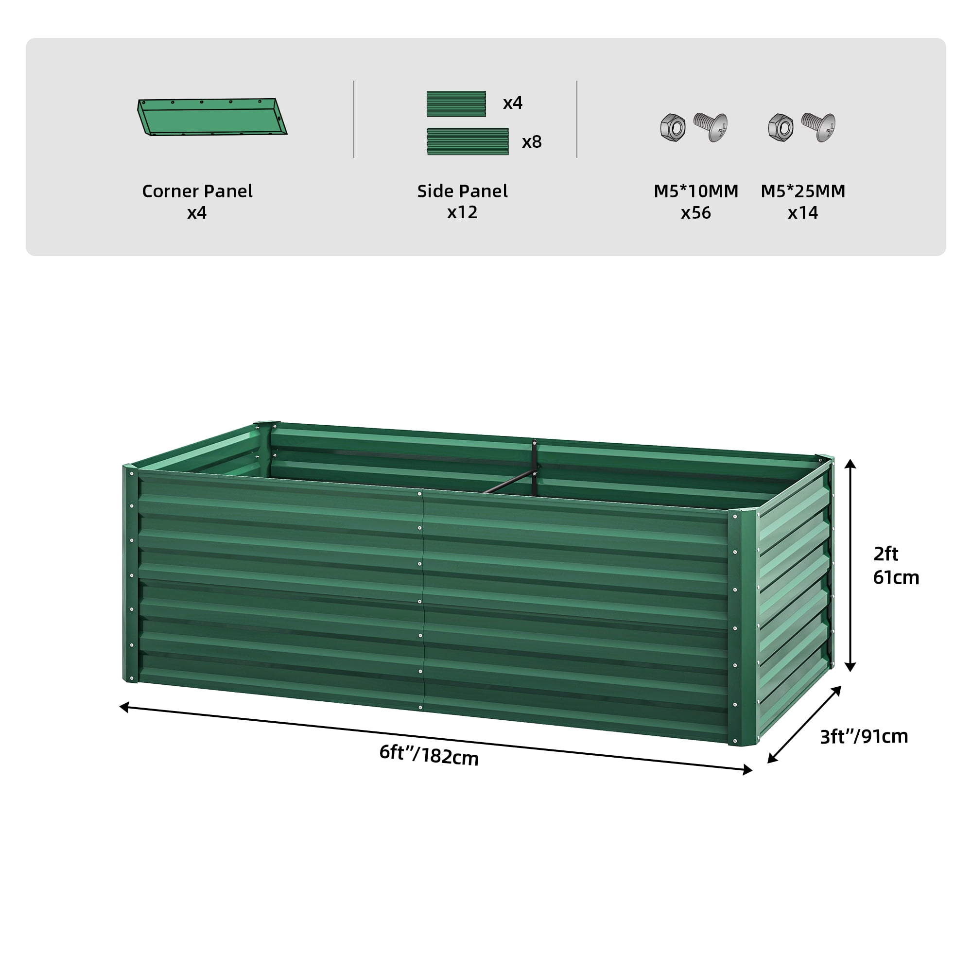 Dextrus 6x3x2Ft Large Raised Garden Bed, Galvanized Metal Planter with Accessories & Gloves, Green