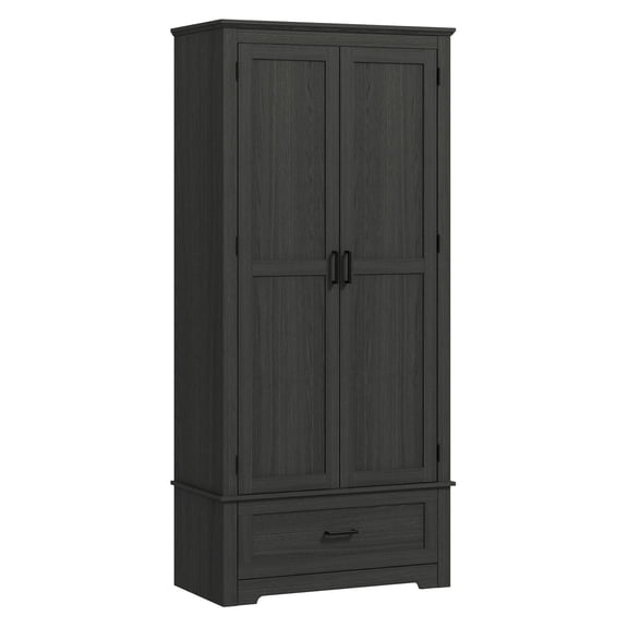 69" Kitchen Pantry Cabinet, Farmhouse Storage with Adjustable Shelves & Drawer, Black