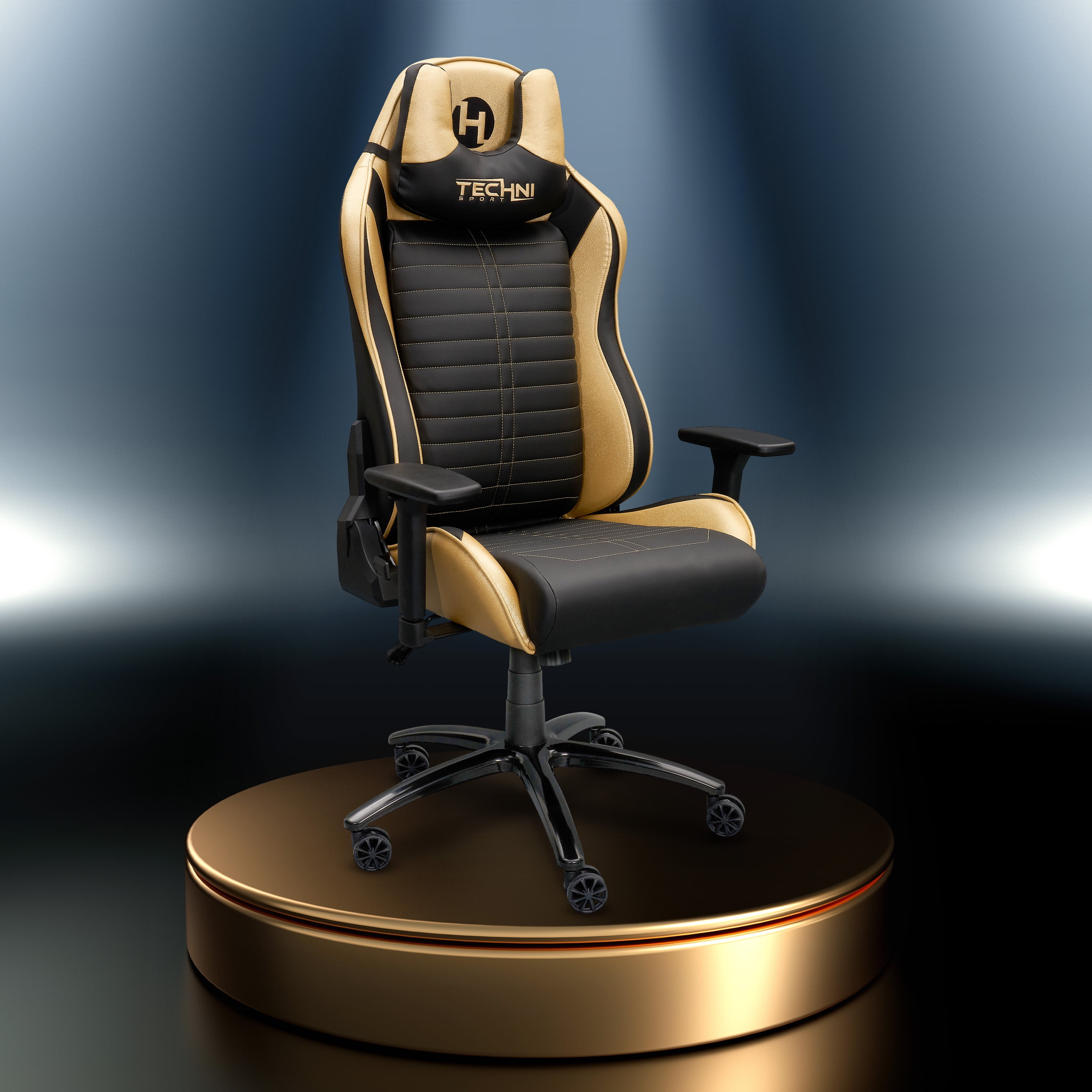 Techni Sport Ergonomic Racing Style Gaming Chair with 3D Armrest, Gold ...