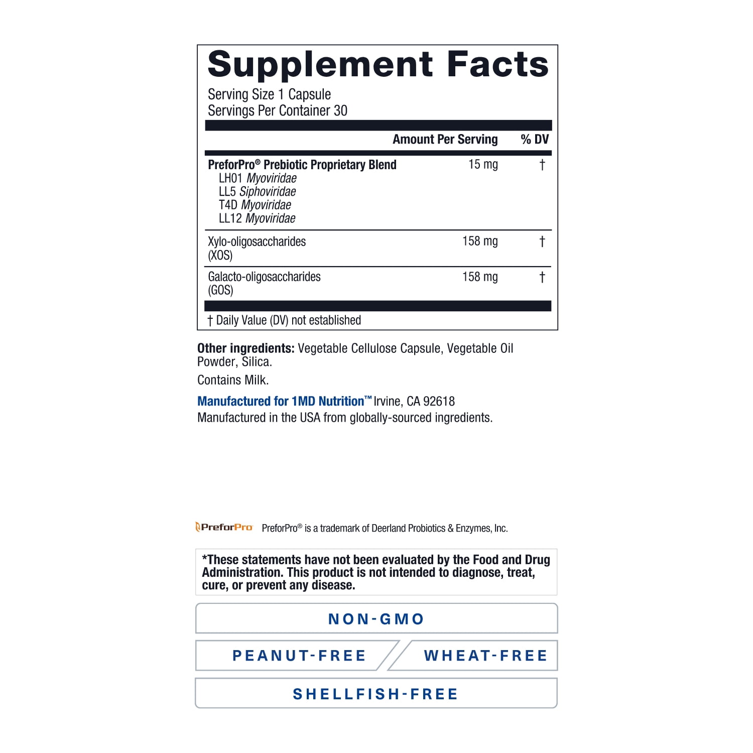 1MD Nutrition PreBioMD - Prebiotic with PreforPro® | Support Healthy Digestion and Beneficial Bacteria