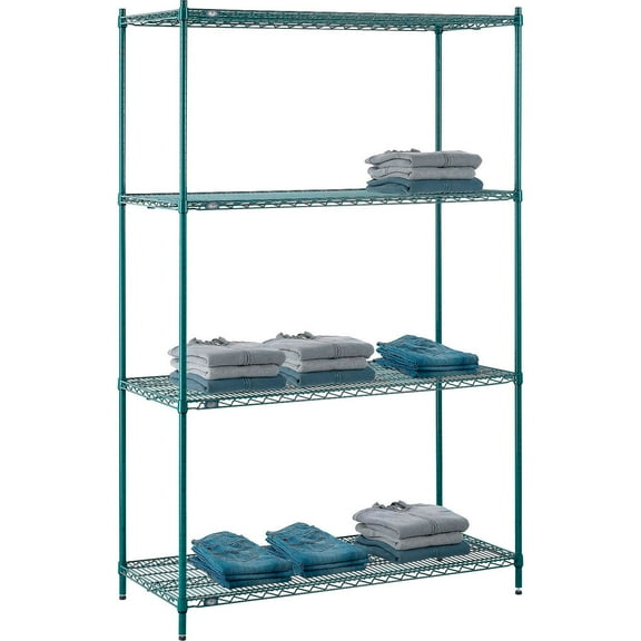 Nexel 4 Shelf Poly-Green Wire Shelving Unit Starter 54""W x 21""D x 86""H
