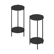 Furinno Besi 2-Tier Modern Tall Round Side End Table, Set of 2