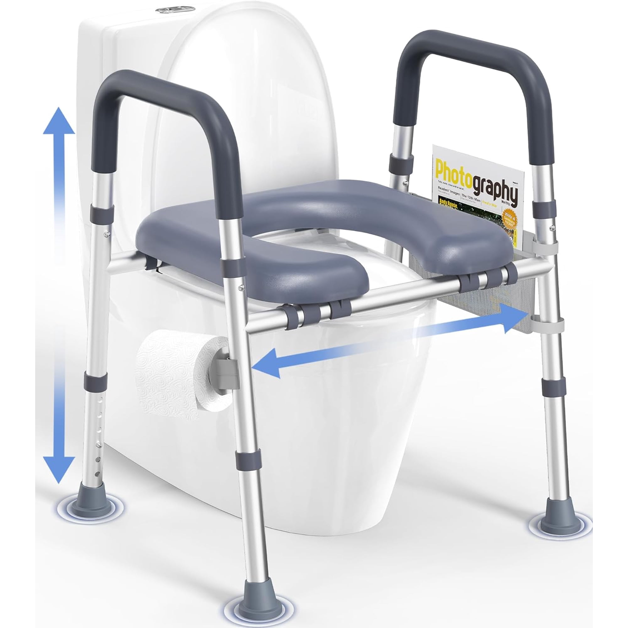 Toilet Seat Risers for Seniors, FSA/HSA Eligible Raised Toilet Seat with Handles & Padded Seat, Adjustable Height & Width, 400lb Handicap Elevated Toilet Seat for Elderly, Fit Any Toilet