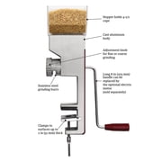 Kitchen Crop Grain Mill Wheat Flour Grinder, Stainless Steel Metal Burrs (Deluxe Grain Mill)