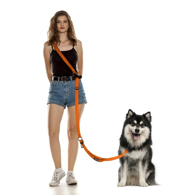 Correa para perro WANFIRE ajustable de 1,8 a 2,9 m con manos libres, naranja