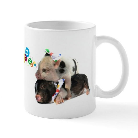 CafePress - Micro Pigs Sleeping Mug - 11 oz Ceramic Mug - Novelty Coffee Tea Cup